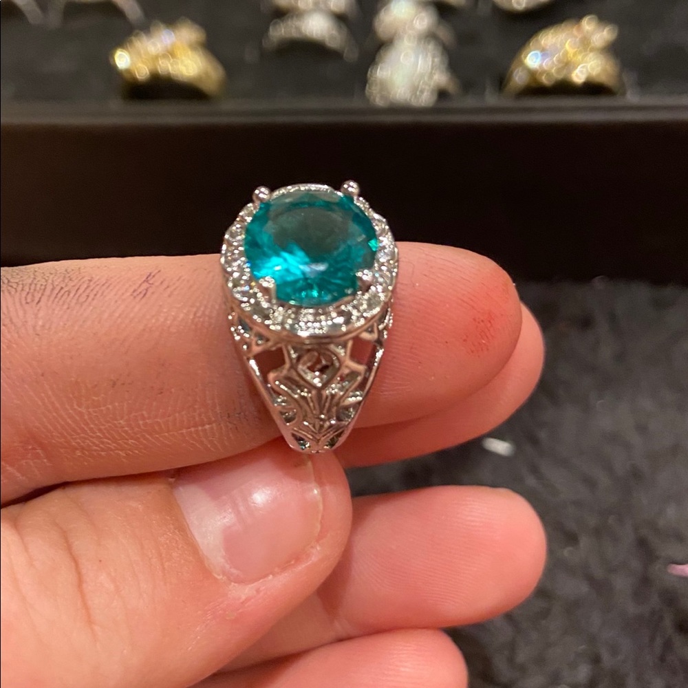 NEW Vintage style Cz Teal Crystal ring